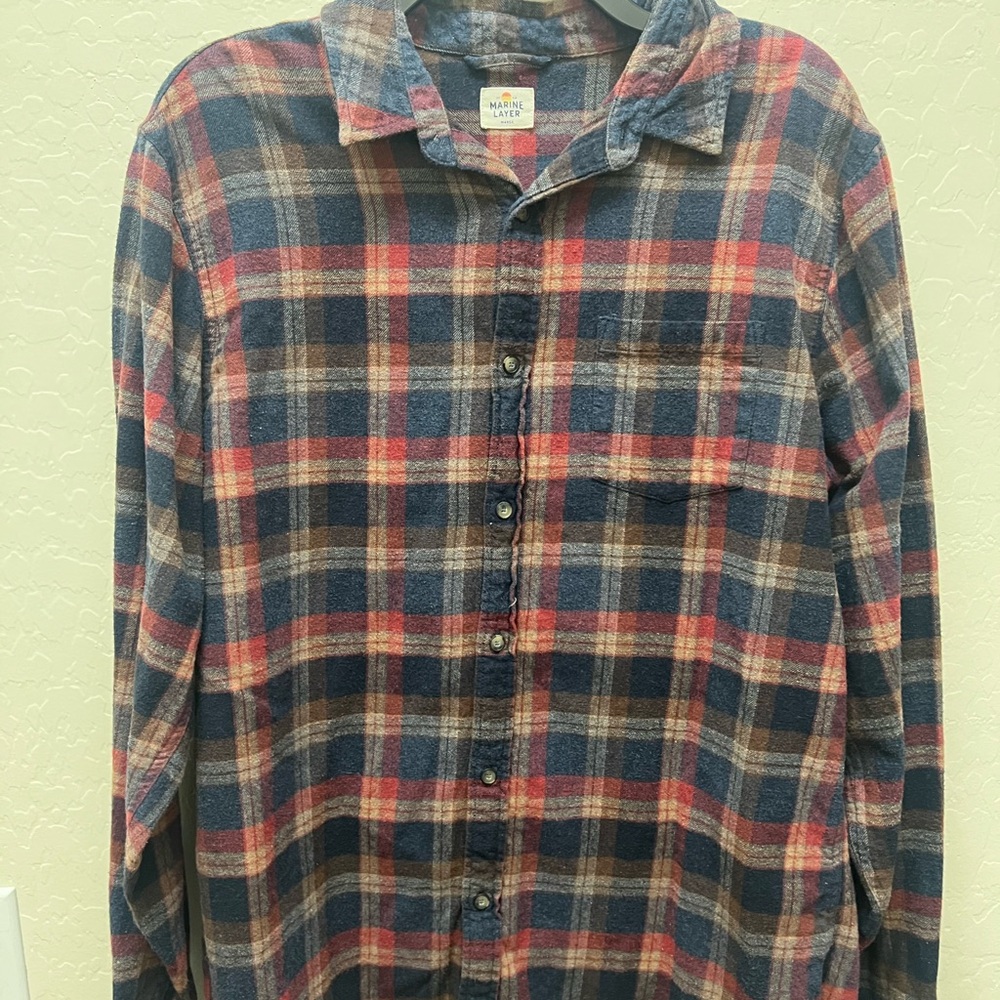 Marine Layer Flannel Shirt - Red, Navy Blue, Brown (Size: Marge)